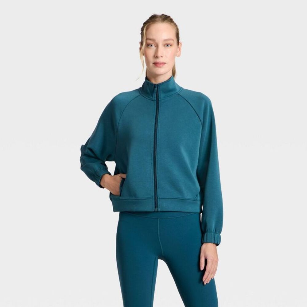 Women's Airy Sleek Ribbed Full Zip Jacket - All In Motion Blue XXL